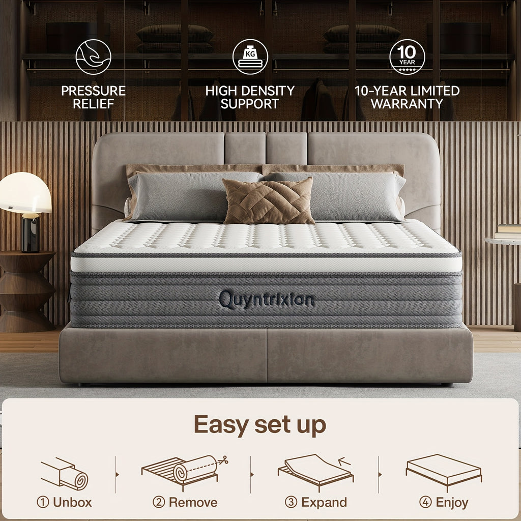 12 Inch Hybrid Mattresses In A Box with Gel Memory Foam, Bed Mattress, Individual Pocket Spring Hybrid Mattress, for Cool Sleep Relieving Pressure Relief, Medium Firm Mattresses, CertiPUR-US