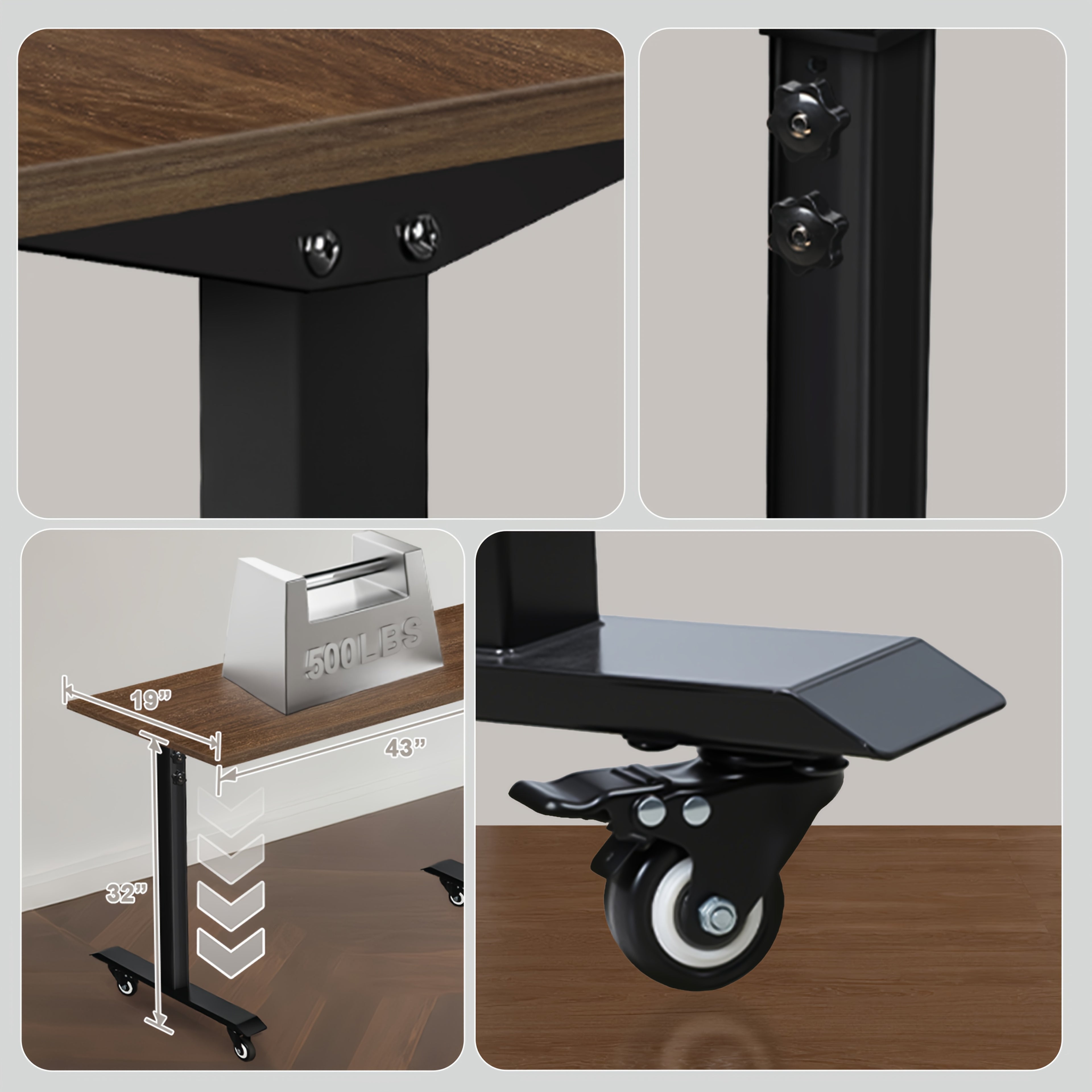 32-42in Lifting Worktable, Adjustable Worktable with Wheels, Equipped with 360 ° Universal Wheels And Brake Wheels, And A Worktable with Foot Pads, Suitable for Home, Garage, And Office Use