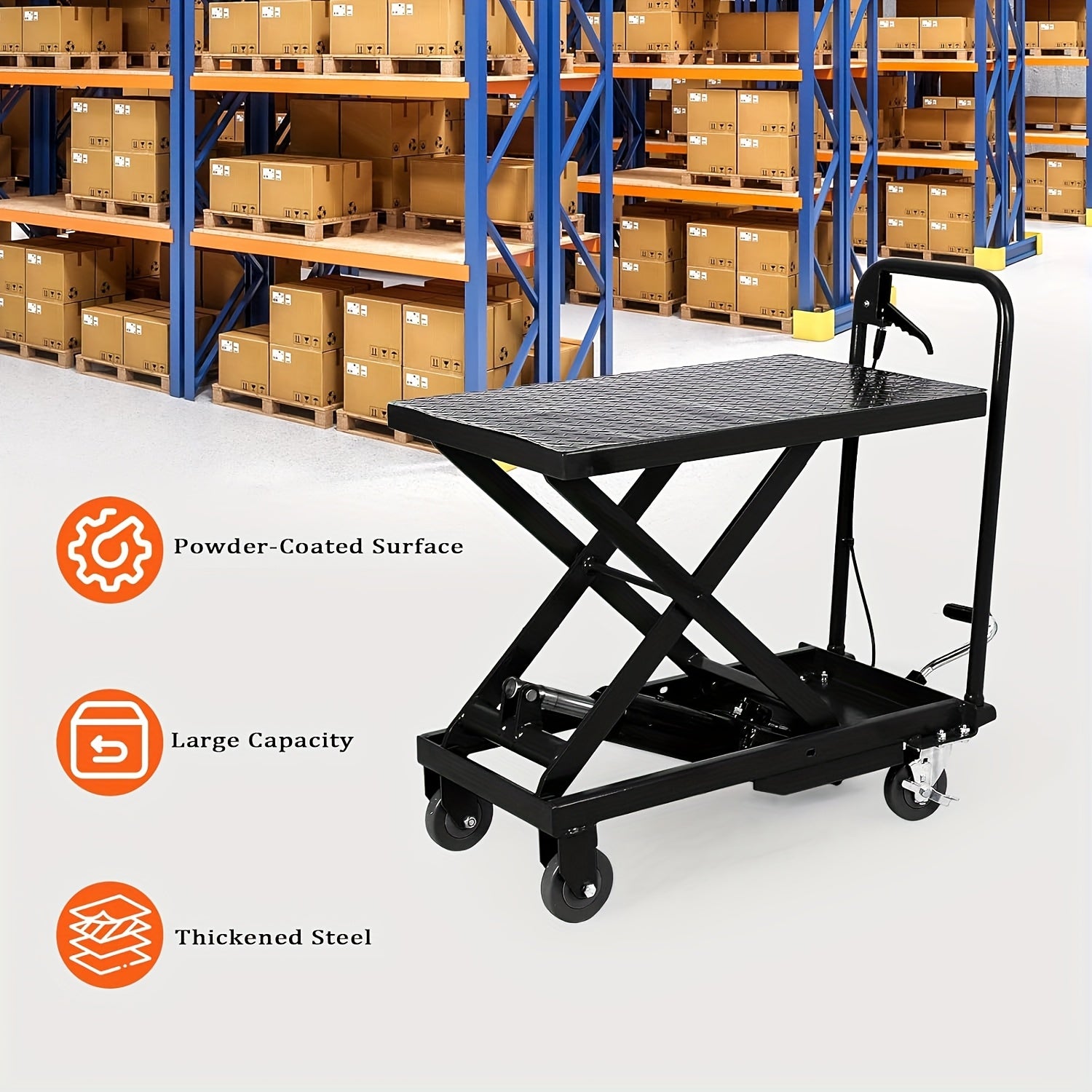 1100Lbs Capacity Hydraulic Lift Table Cart, Manual Single Scissor Lift Table, Lifting Height, with Locking Wheels And Non-Slip Pad, Hydraulic Scissor Cart for Material Handling Warehouse Supermarket Motorcycle Repair