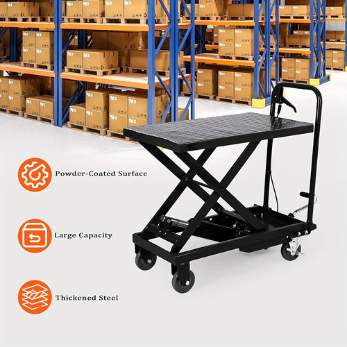 1100Lbs Capacity Hydraulic Lift Table Cart, Manual Single Scissor Lift Table, Lifting Height, with Locking Wheels And Non-Slip Pad, Hydraulic Scissor Cart for Material Handling Warehouse Supermarket Motorcycle Repair