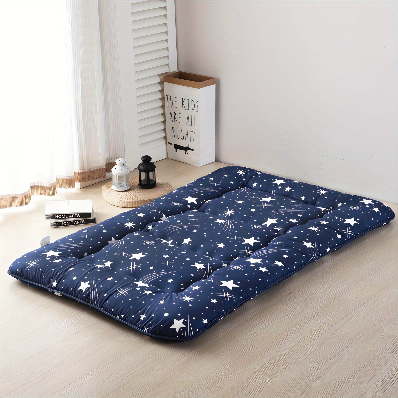4 Inch Thickened Japanese Floor Futon Pad Foldable Tatami Sleeping Pad Roll Up Floor Bed Cushion with Portable Storage Bag for Travel Camping Guest Room Dormitory Lounger
