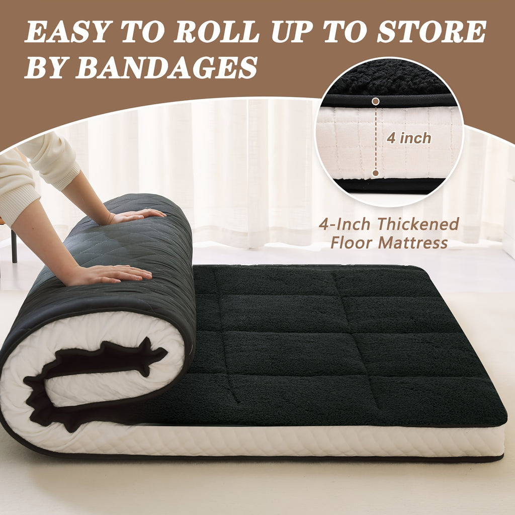 Lilypelle Plush Tatami Mattress - Foldable Japanese-Style Floor Mat - Ultra-Soft Plush Surface Adult Sleeping Pad - Tatami Mat Suitable for Camping, Guest Rooms, and RV Use