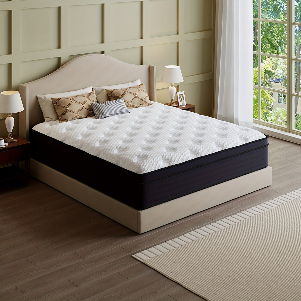Heavy-Duty Reinforced Mattress 10\u002F12\u002F14 Inch Queen Size - Independent Spring System for Firm Support, High-Density Foam with Reinforced Edges, Ultra-Quiet Design, Boxed Delivery (Available Sizes: Twin\u002FFull\u002FQueen\u002FKing)