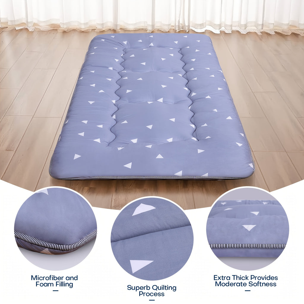4 Inch Thickened Japanese Floor Futon Pad Foldable Tatami Sleeping Pad Roll Up Floor Bed Cushion with Portable Storage Bag for Travel Camping Guest Room Dormitory Lounger