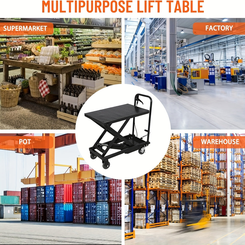 1100Lbs Capacity Hydraulic Lift Table Cart, Manual Single Scissor Lift Table, Lifting Height, with Locking Wheels And Non-Slip Pad, Hydraulic Scissor Cart for Material Handling Warehouse Supermarket Motorcycle Repair