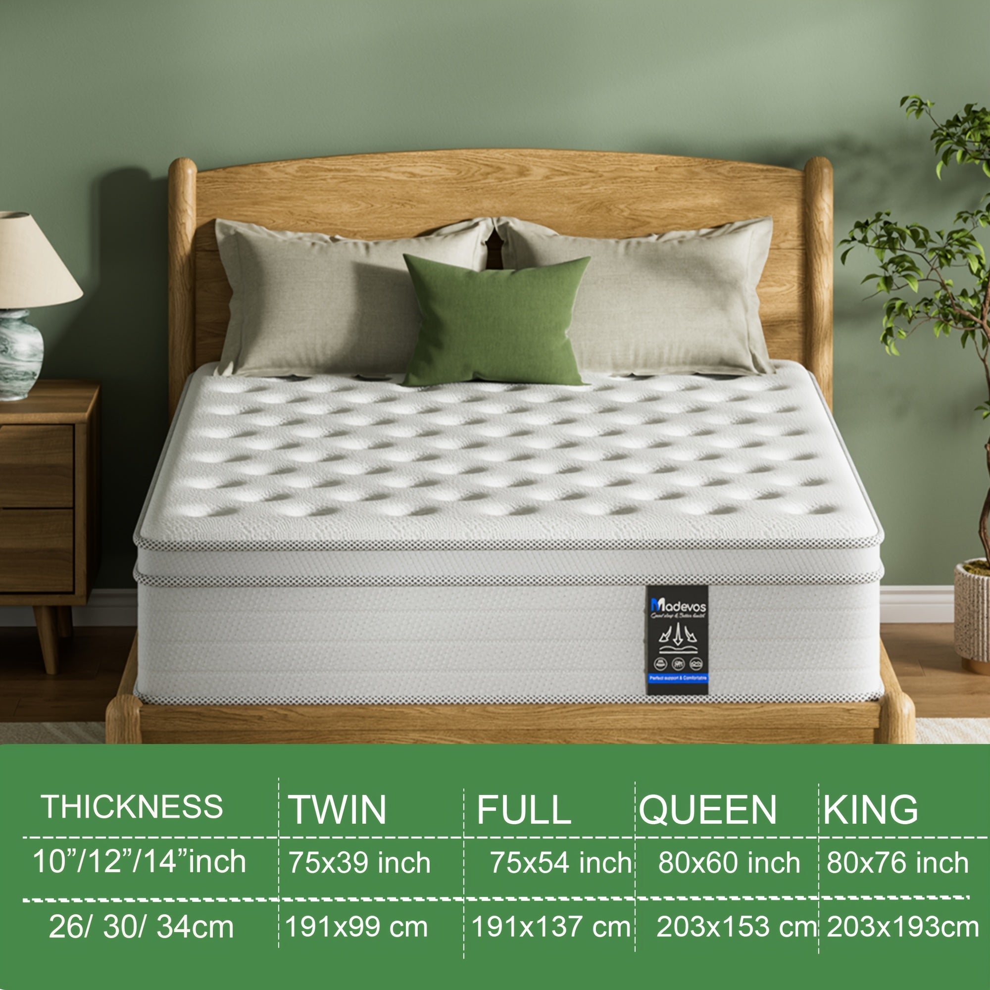 Cooling Gel Large Size Mattresses in 10-Inch, 12-Inch, And 14-Inch Options, Packed in a Box with Pocket Spring Memory Foam