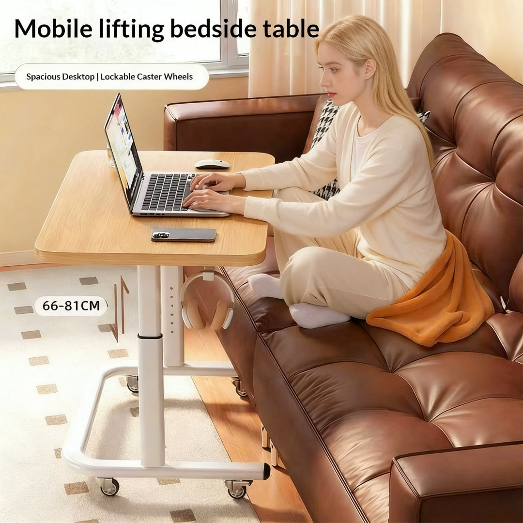 6-Setting Height Adjustable Desk Side Laptop Desk, Smooth Rolling Wheels for Home Office, Portable Lift Table for Laptop& Documents, Multifunctional Workstation Essential Gift
