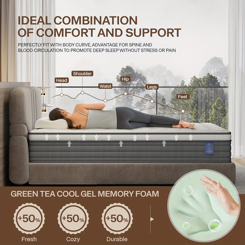 12 Inch Hybrid Mattresses In A Box with Gel Memory Foam, Bed Mattress, Individual Pocket Spring Hybrid Mattress, for Cool Sleep Relieving Pressure Relief, Medium Firm Mattresses, CertiPUR-US