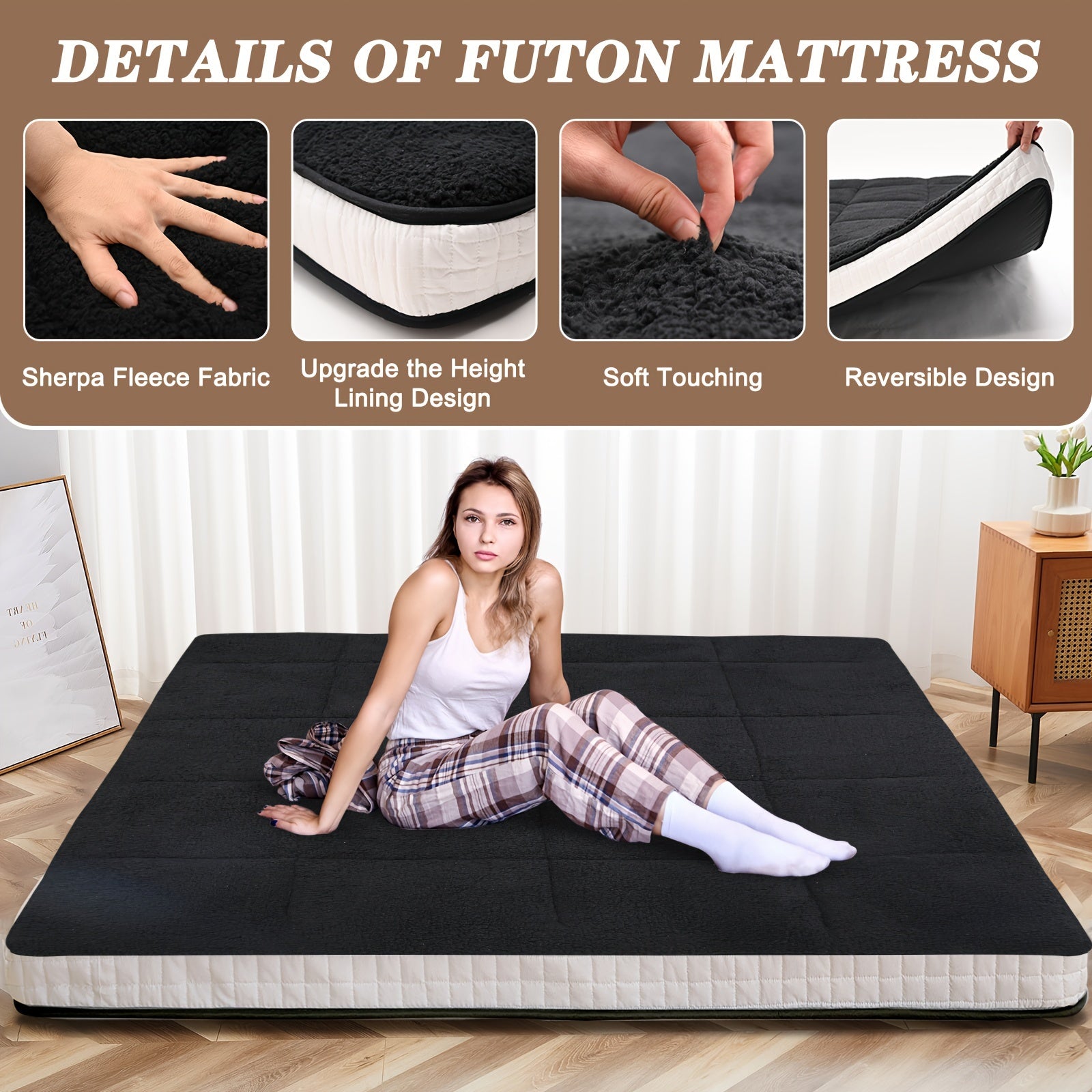 Lilypelle Plush Tatami Mattress - Foldable Japanese-Style Floor Mat - Ultra-Soft Plush Surface Adult Sleeping Pad - Tatami Mat Suitable for Camping, Guest Rooms, and RV Use