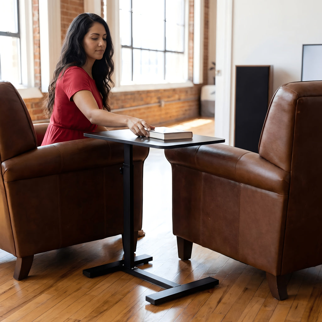 Mobile Lift Top Table with Hidden Wheels Adjustable Height Straight Leg Desk for Sofa Side Table Bedside Study And Office Workstation Home Use