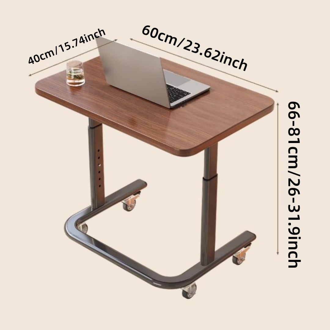 6-Setting Height Adjustable Desk Side Laptop Desk, Smooth Rolling Wheels for Home Office, Portable Lift Table for Laptop& Documents, Multifunctional Workstation Essential Gift