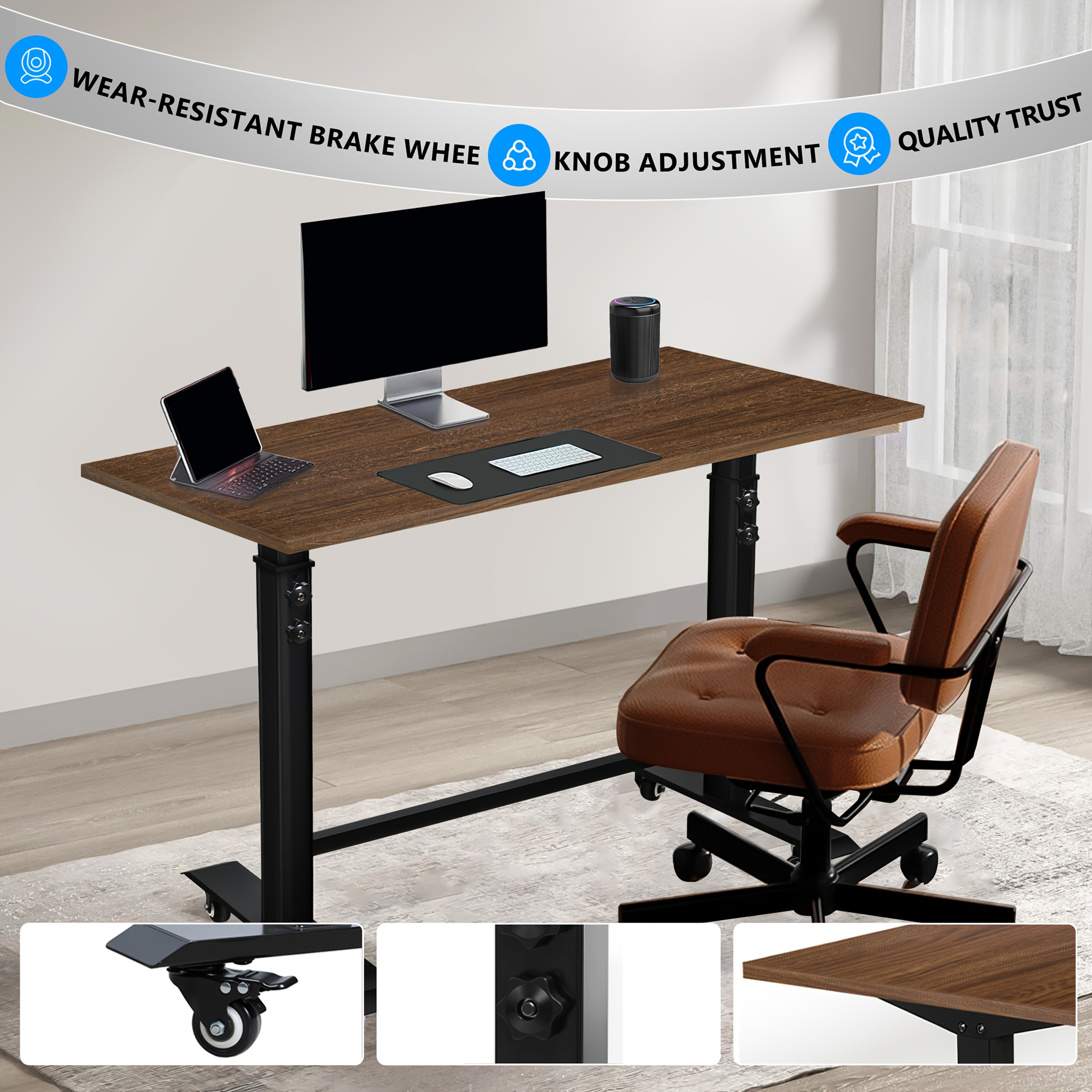 32-42in Lifting Worktable, Adjustable Worktable with Wheels, Equipped with 360 ° Universal Wheels And Brake Wheels, And A Worktable with Foot Pads, Suitable for Home, Garage, And Office Use