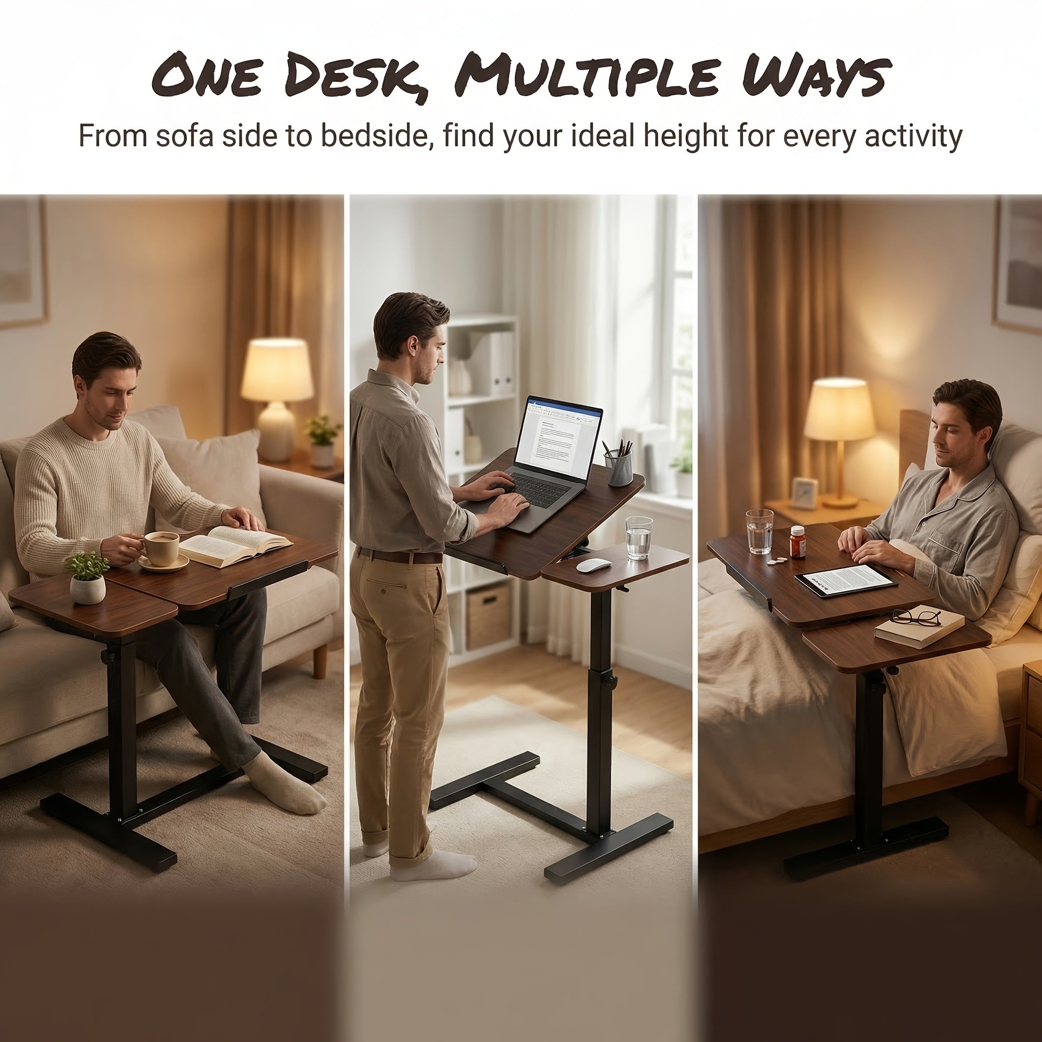 Office Tables Computer Workstations Mobile Lift Top Laptop Desk With Hidden Wheels Adjustable Height Rolling Computer Table Tilting Desktop Sofa Side Table Study Desk Home Office Living Room Couch Use