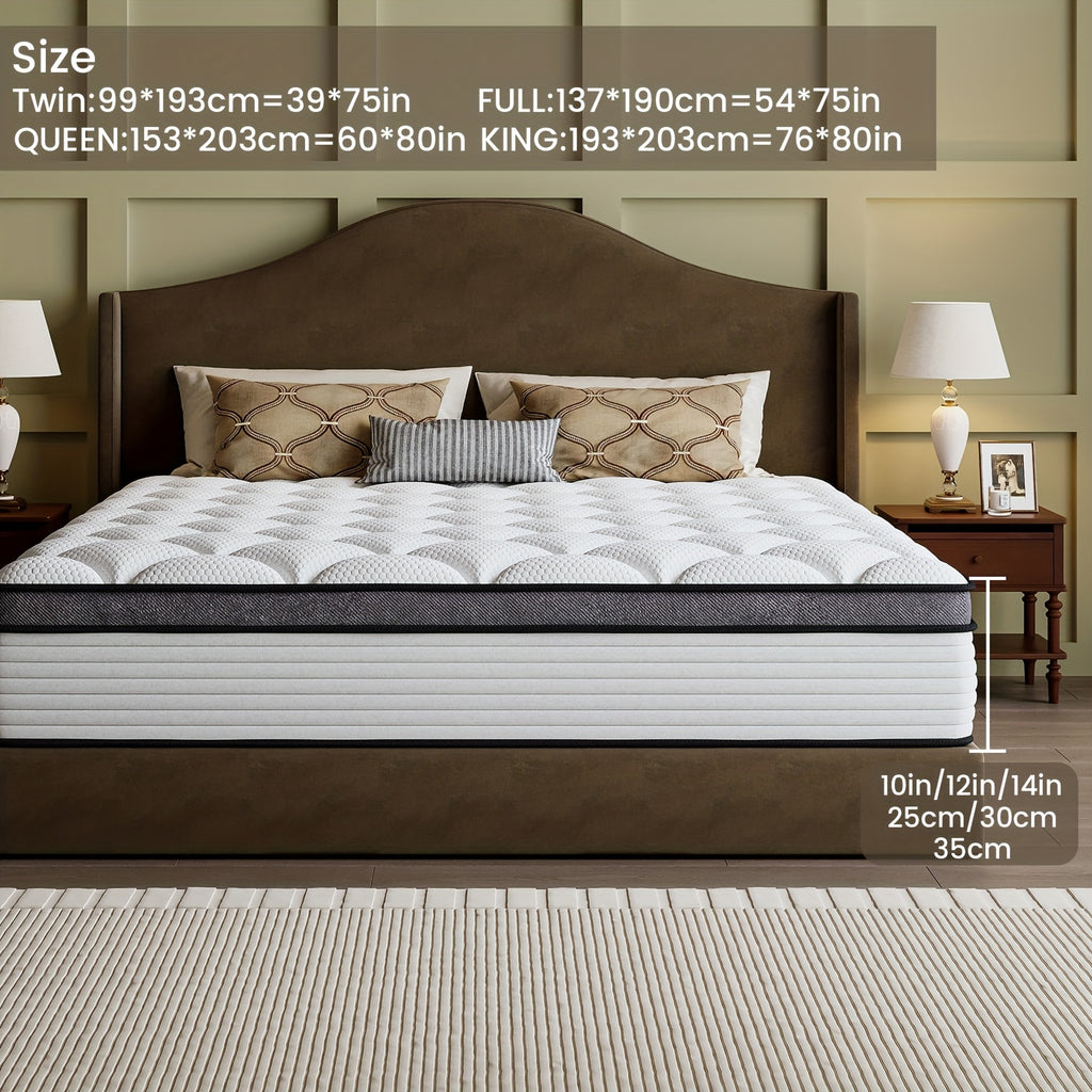 Queen Size Mattress | Independent Pocket Coil & Memory Foam | Boxed Compressed Delivery 10\u002F12\u002F14 Inches Twin, Full, Queen, King