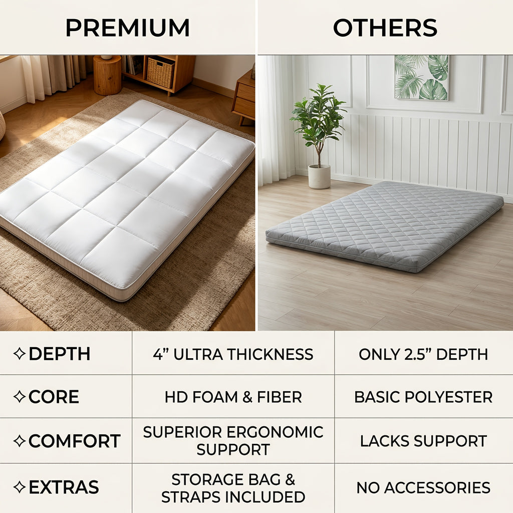 LILYPELLE 4 Inch Thick Japanese Floor Mattress Futon, Foldable Tatami Sleeping Mat, Portable Roll Up Guest Bed, Soft Comfortable Mattress for Bedroom Living Room, Easy to Store And Carry