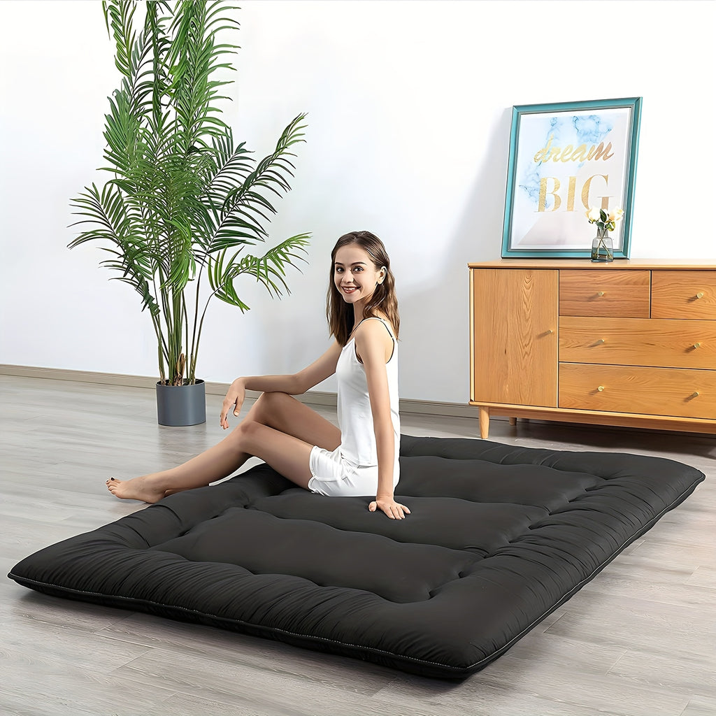 4 Inch Thickened Japanese Floor Futon Pad Foldable Tatami Sleeping Pad Roll Up Floor Bed Cushion with Portable Storage Bag for Travel Camping Guest Room Dormitory Lounger