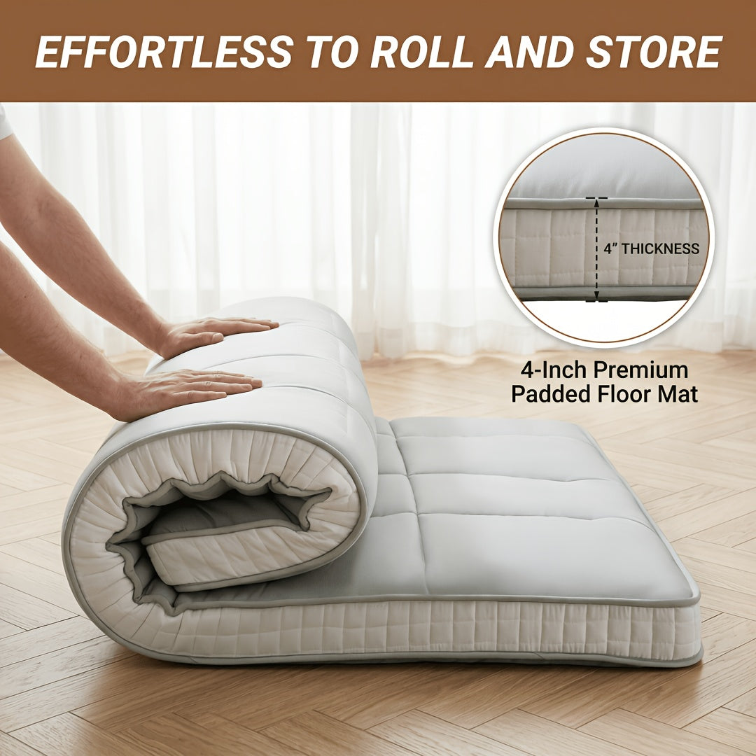 LILYPELLE 4 Inch Thick Japanese Floor Mattress Futon, Foldable Tatami Sleeping Mat, Portable Roll Up Guest Bed, Soft Comfortable Mattress for Bedroom Living Room, Easy to Store And Carry