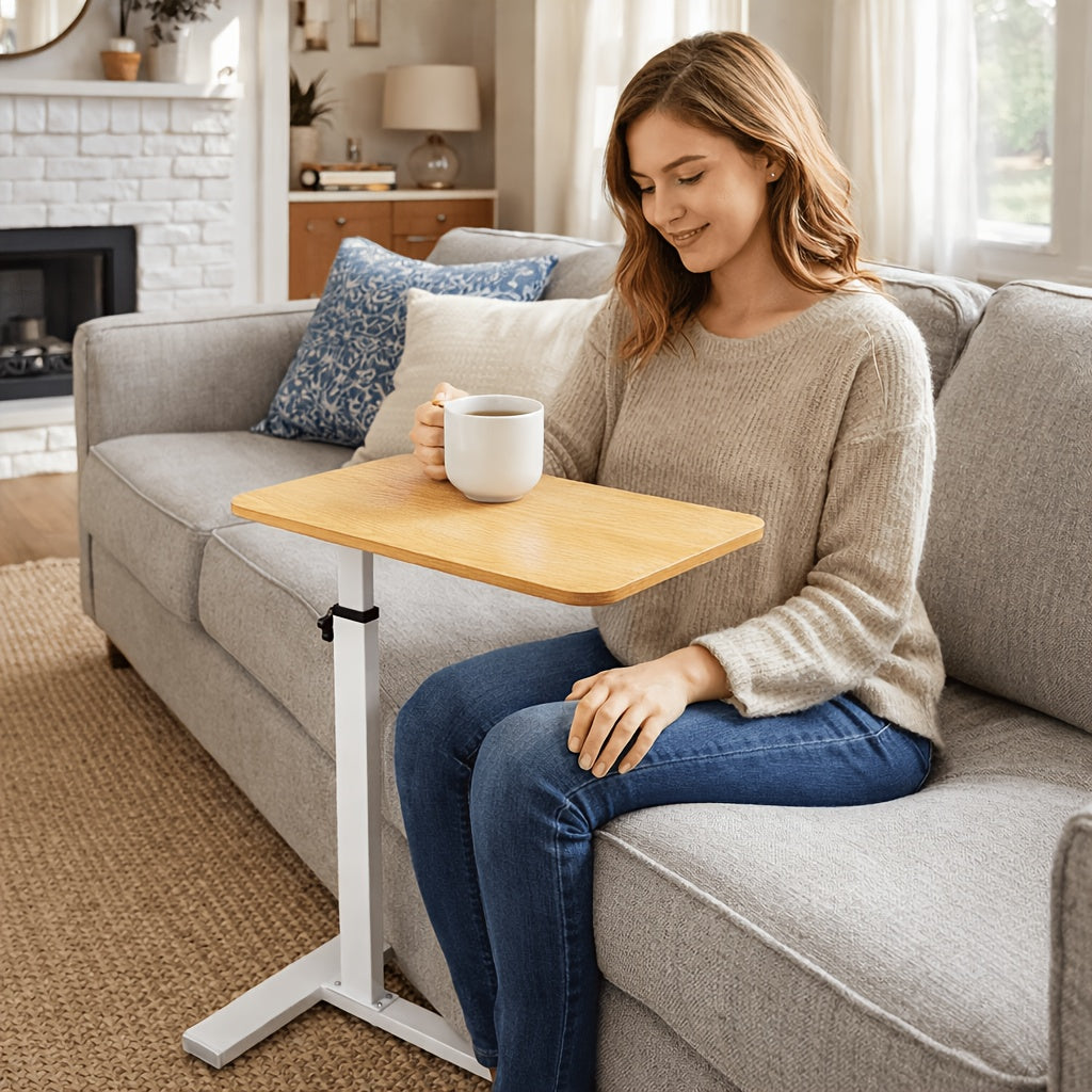 Mobile Lift Top Table with Hidden Wheels Adjustable Height Straight Leg Desk for Sofa Side Table Bedside Study And Office Workstation Home Use