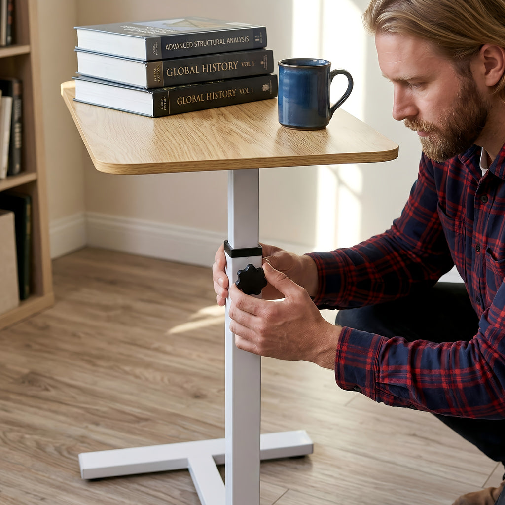 Mobile Lift Top Table with Hidden Wheels Adjustable Height Straight Leg Desk for Sofa Side Table Bedside Study And Office Workstation Home Use