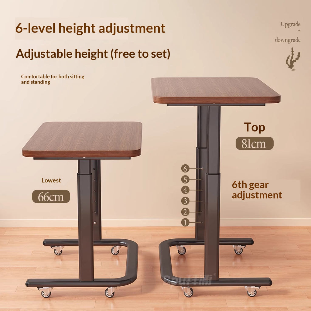 6-Setting Height Adjustable Desk Side Laptop Desk, Smooth Rolling Wheels for Home Office, Portable Lift Table for Laptop& Documents, Multifunctional Workstation Essential Gift