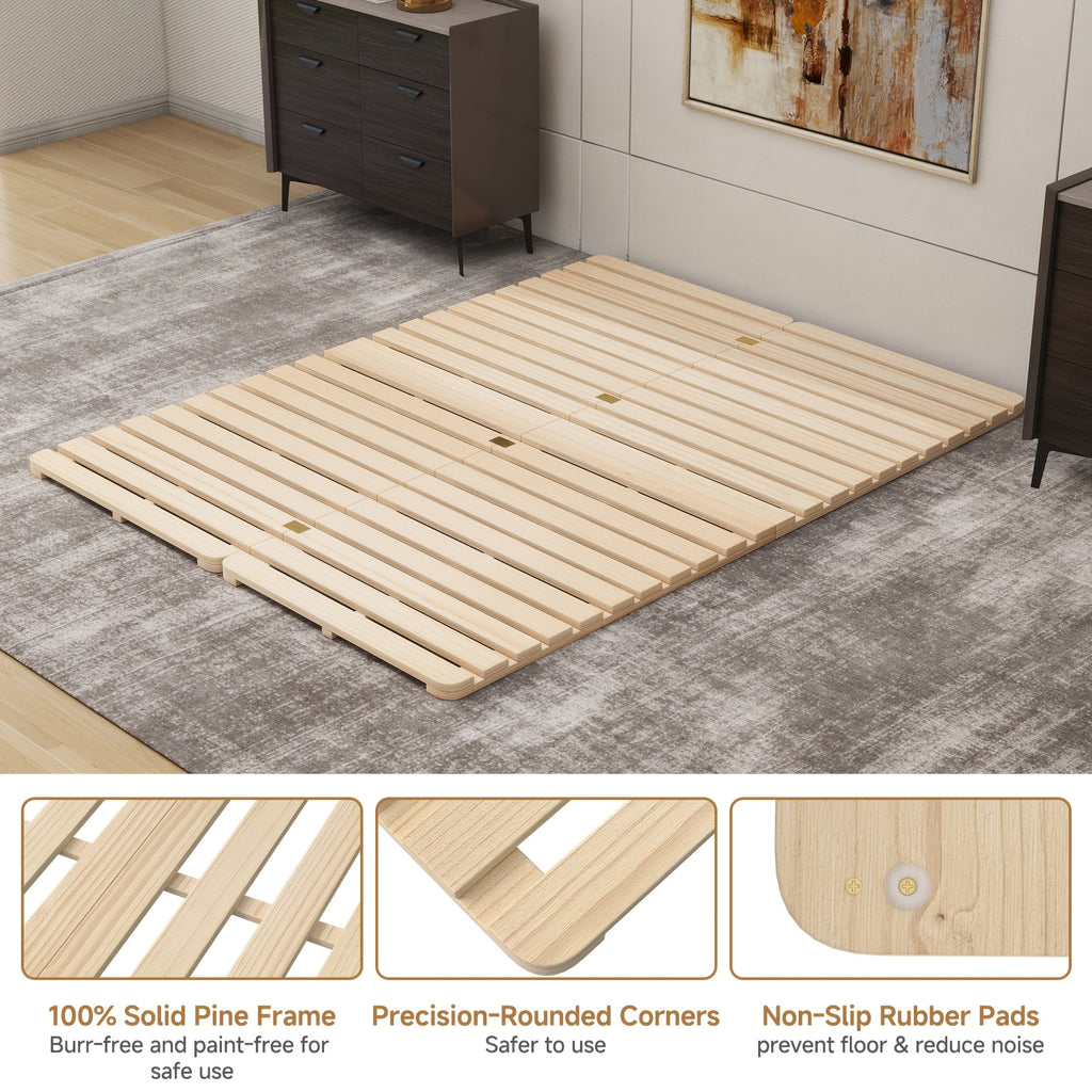 LILYPELLE Japanese Tatami Bed Frame, Foldable Wood Slatted Floor Bed For Futon Mattress, Twin Full Queen King Size