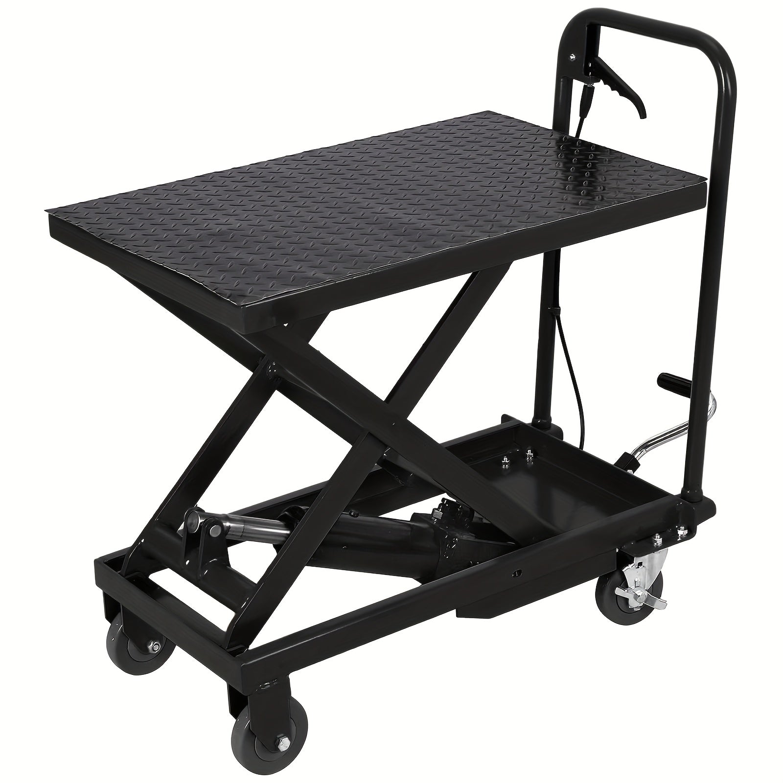 1100Lbs Capacity Hydraulic Lift Table Cart, Manual Single Scissor Lift Table, Lifting Height, with Locking Wheels And Non-Slip Pad, Hydraulic Scissor Cart for Material Handling Warehouse Supermarket Motorcycle Repair