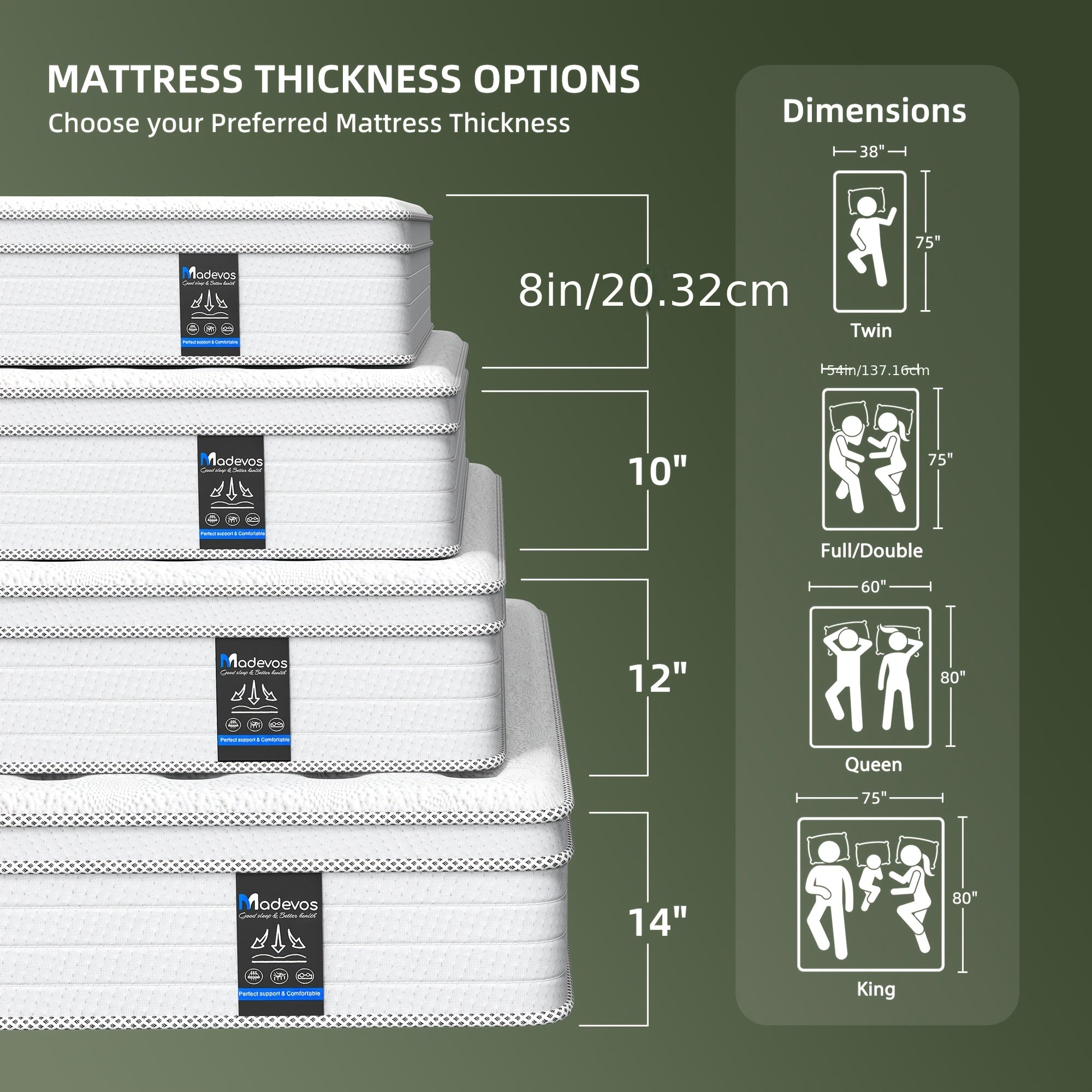 10\u002F12\u002F14 Inch Multilayer Hybrid Full Mattress Queen | Ergonomic Design With Memory Foam And Pocket Spring, Medium Firm Feel, Fire-Resistant, Polyester Cover, Knitted Construction