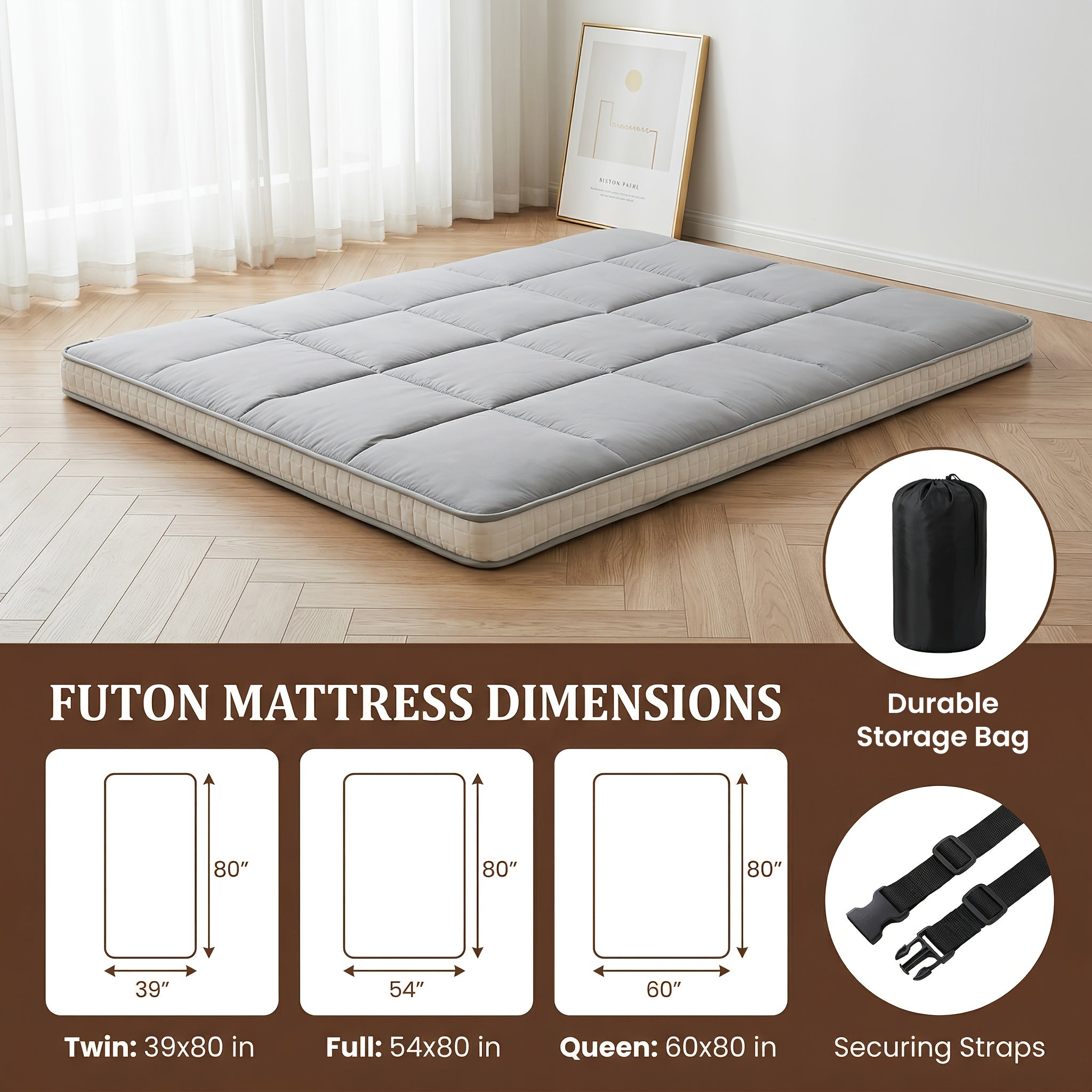 LILYPELLE 4 Inch Thick Japanese Floor Mattress Futon, Foldable Tatami Sleeping Mat, Portable Roll Up Guest Bed, Soft Comfortable Mattress for Bedroom Living Room, Easy to Store And Carry