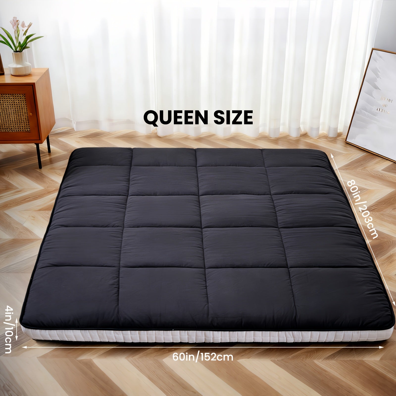 LILYPELLE 4 Inch Thick Japanese Floor Mattress Futon, Foldable Tatami Sleeping Mat, Portable Roll Up Guest Bed, Soft Comfortable Mattress for Bedroom Living Room, Easy to Store And Carry