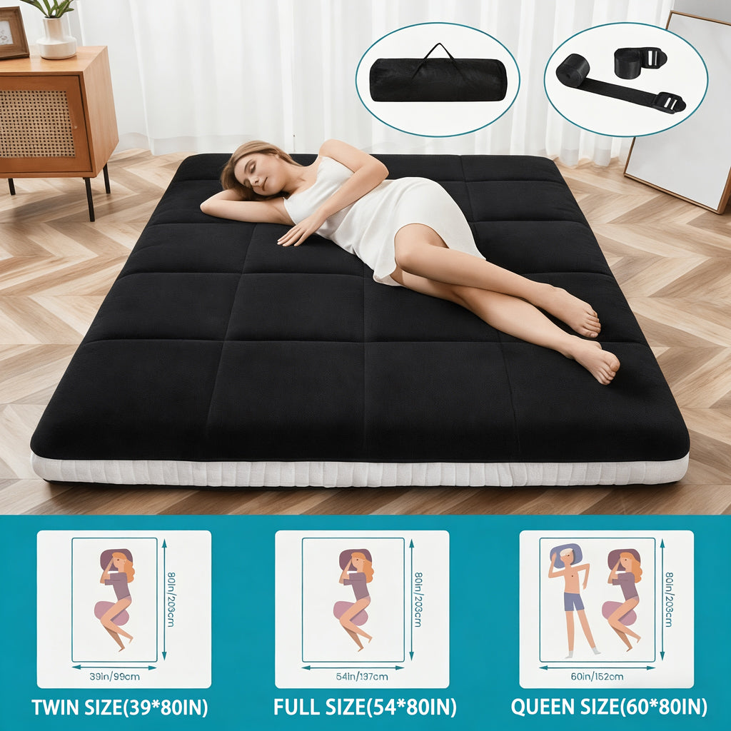 Lilypelle Plush Tatami Mattress - Foldable Japanese-Style Floor Mat - Ultra-Soft Plush Surface Adult Sleeping Pad - Tatami Mat Suitable for Camping, Guest Rooms, and RV Use