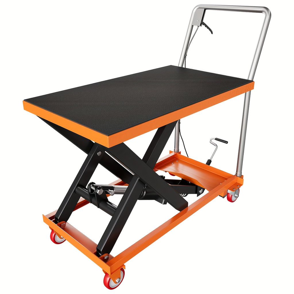 1100Lbs Capacity Hydraulic Lift Table Cart, Manual Single Scissor Lift Table, Lifting Height, with Locking Wheels And Non-Slip Pad, Hydraulic Scissor Cart for Material Handling Warehouse Supermarket Motorcycle Repair