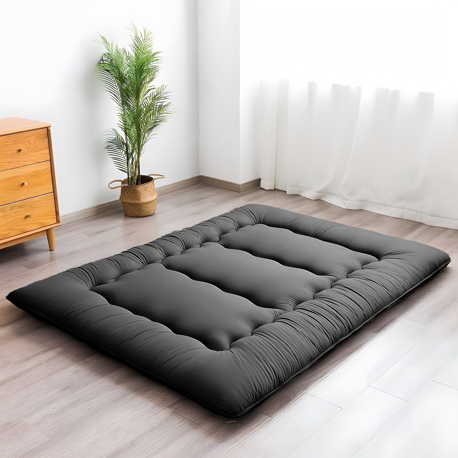 4 Inch Thickened Japanese Floor Futon Pad Foldable Tatami Sleeping Pad Roll Up Floor Bed Cushion with Portable Storage Bag for Travel Camping Guest Room Dormitory Lounger