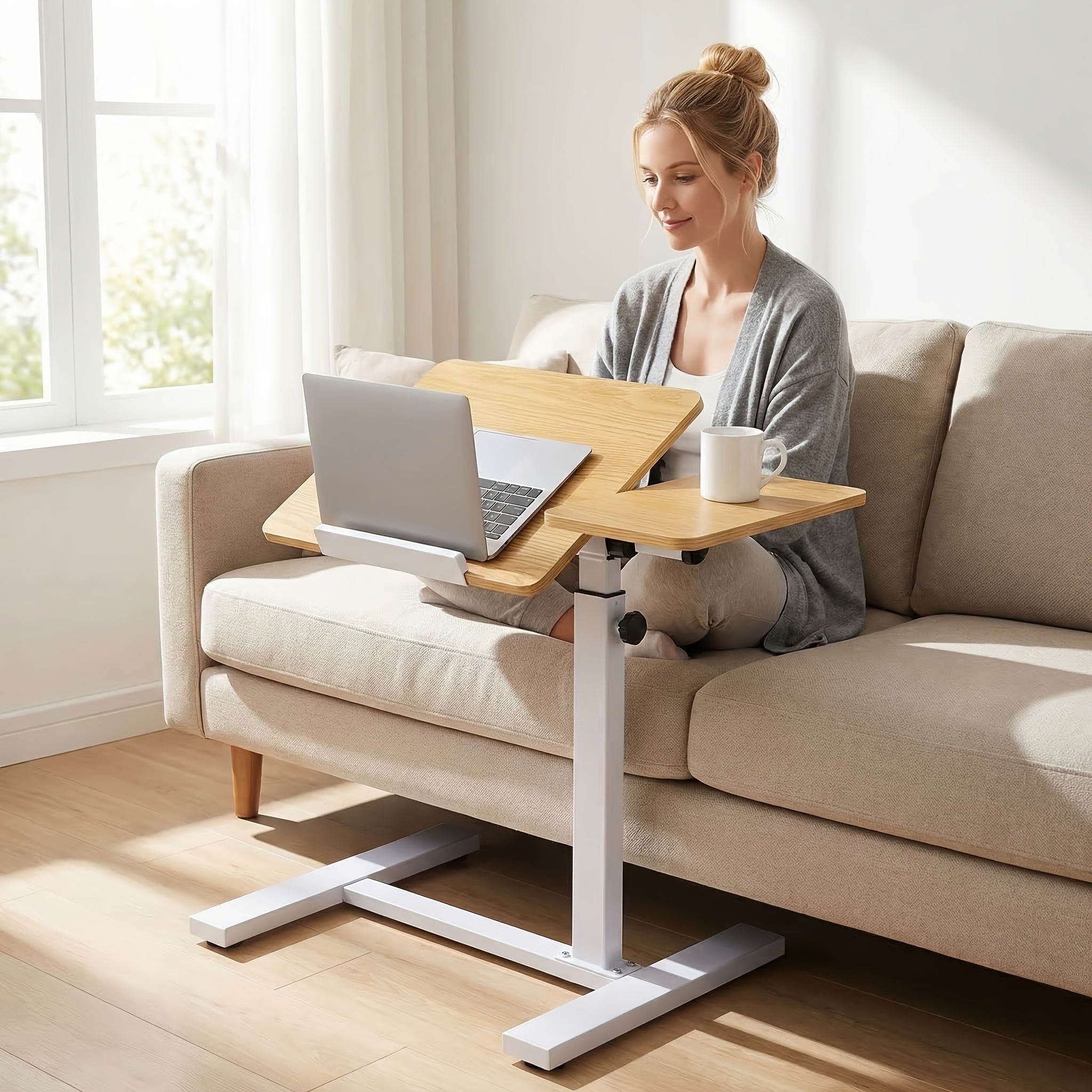 Office Tables Computer Workstations Mobile Lift Top Laptop Desk With Hidden Wheels Adjustable Height Rolling Computer Table Tilting Desktop Sofa Side Table Study Desk Home Office Living Room Couch Use