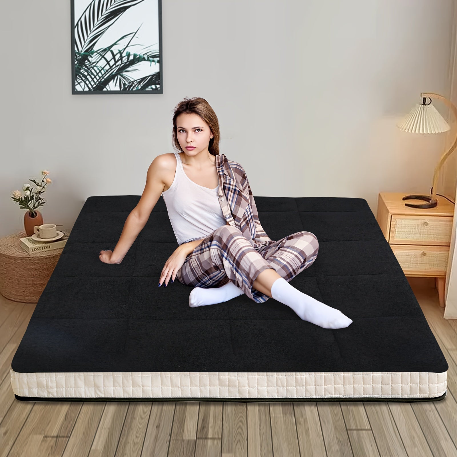 Lilypelle Plush Tatami Mattress - Foldable Japanese-Style Floor Mat - Ultra-Soft Plush Surface Adult Sleeping Pad - Tatami Mat Suitable for Camping, Guest Rooms, and RV Use