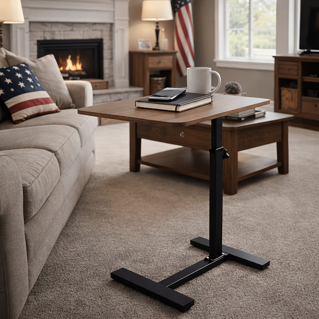 Mobile Lift Top Table with Hidden Wheels Adjustable Height Straight Leg Desk for Sofa Side Table Bedside Study And Office Workstation Home Use