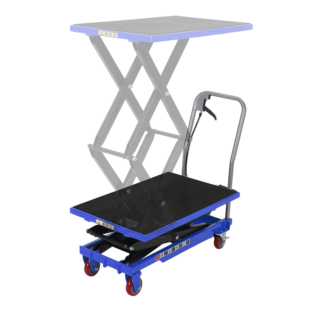 Heavy-Duty Carbon Steel Hydraulic Lift Table Cart with 4 Wheels, Anti-Slip Pads, Reflective Safety Strips - 1 Package for Easy Mobility and Secure Handling