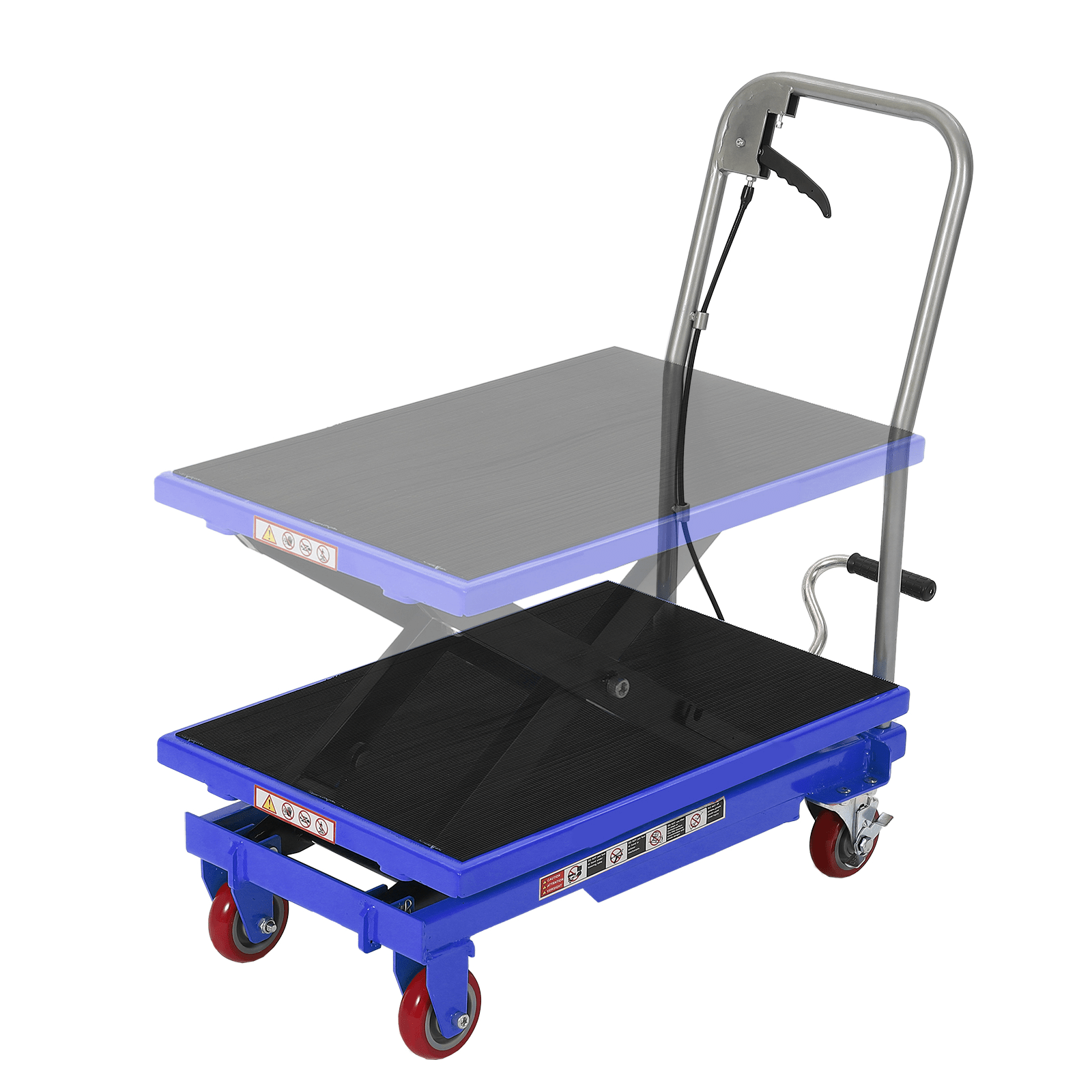 Heavy-Duty Carbon Steel Hydraulic Lift Table Cart with 4 Wheels, Anti-Slip Pads, Reflective Safety Strips - 1 Package for Easy Mobility and Secure Handling