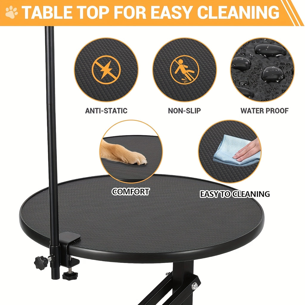 24-Inch Hydraulic Lift Table for Dog Grooming, Featuring a Rotating Round Top Designed for Small Pets at Home, with a 360-Degree Rotation And an Adjustable Overhead Arm