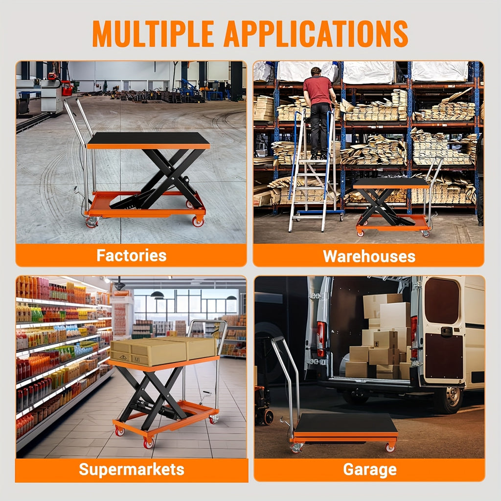 1100Lbs Capacity Hydraulic Lift Table Cart, Manual Single Scissor Lift Table, Lifting Height, with Locking Wheels And Non-Slip Pad, Hydraulic Scissor Cart for Material Handling Warehouse Supermarket Motorcycle Repair