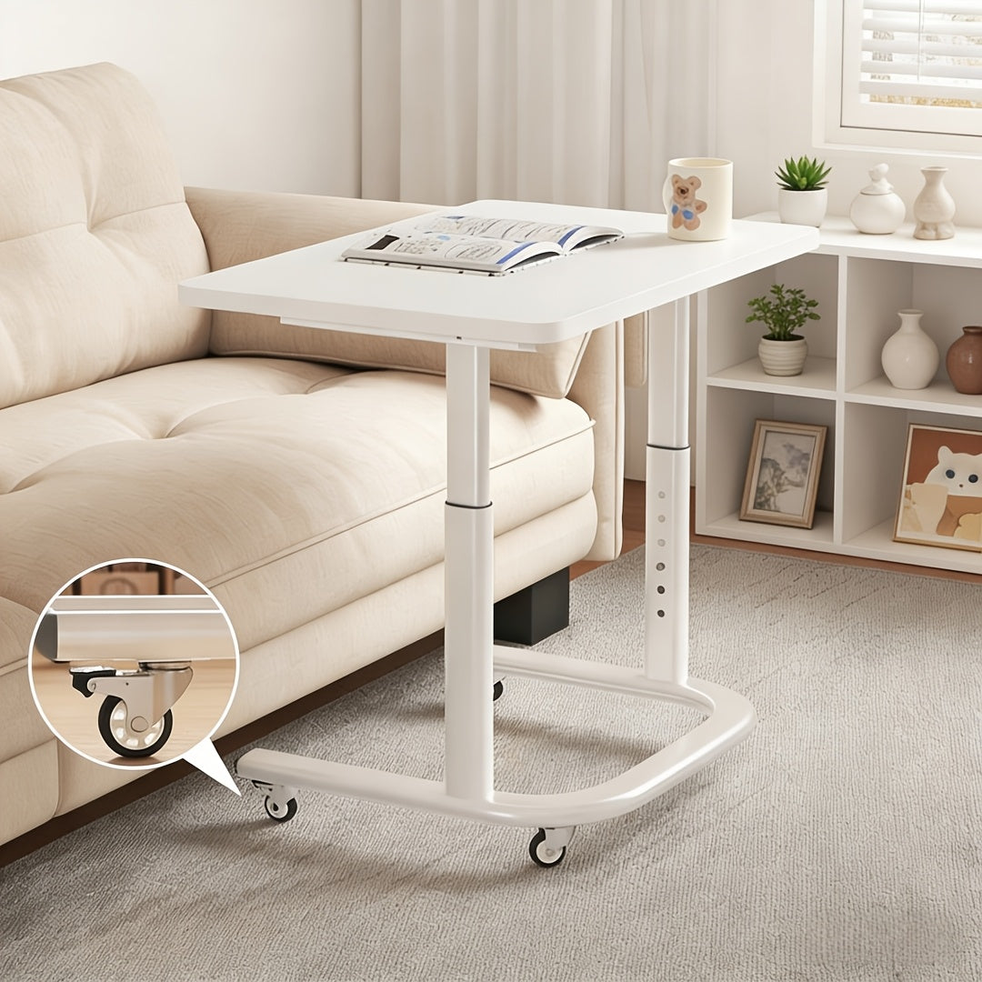 6-Setting Height Adjustable Desk Side Laptop Desk, Smooth Rolling Wheels for Home Office, Portable Lift Table for Laptop& Documents, Multifunctional Workstation Essential Gift