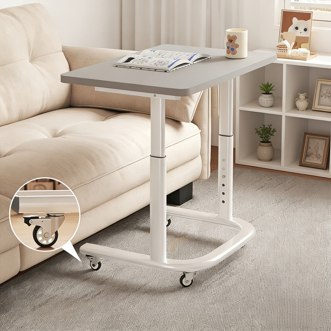 6-Setting Height Adjustable Desk Side Laptop Desk, Smooth Rolling Wheels for Home Office, Portable Lift Table for Laptop& Documents, Multifunctional Workstation Essential Gift