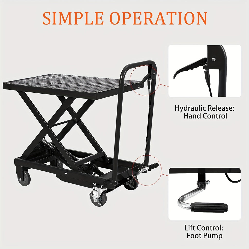 1100Lbs Capacity Hydraulic Lift Table Cart, Manual Single Scissor Lift Table, Lifting Height, with Locking Wheels And Non-Slip Pad, Hydraulic Scissor Cart for Material Handling Warehouse Supermarket Motorcycle Repair