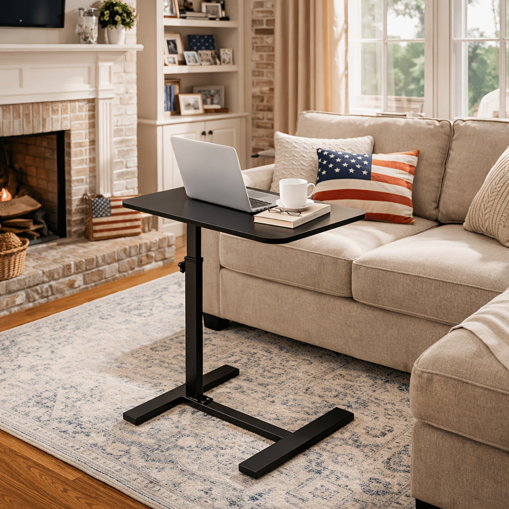 Mobile Lift Top Table with Hidden Wheels Adjustable Height Straight Leg Desk for Sofa Side Table Bedside Study And Office Workstation Home Use