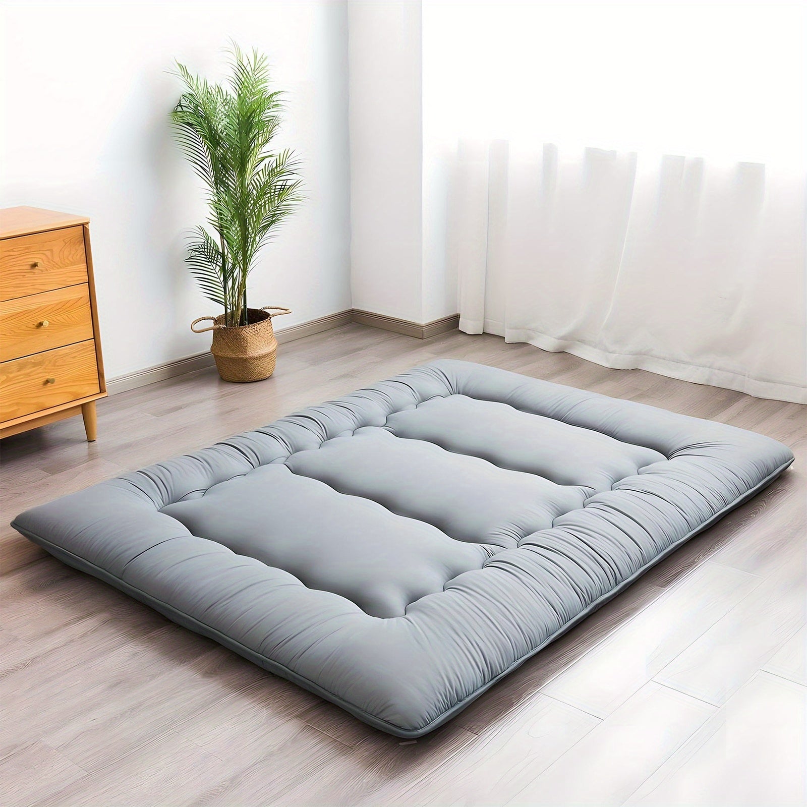 4 Inch Thickened Japanese Floor Futon Pad Foldable Tatami Sleeping Pad Roll Up Floor Bed Cushion with Portable Storage Bag for Travel Camping Guest Room Dormitory Lounger