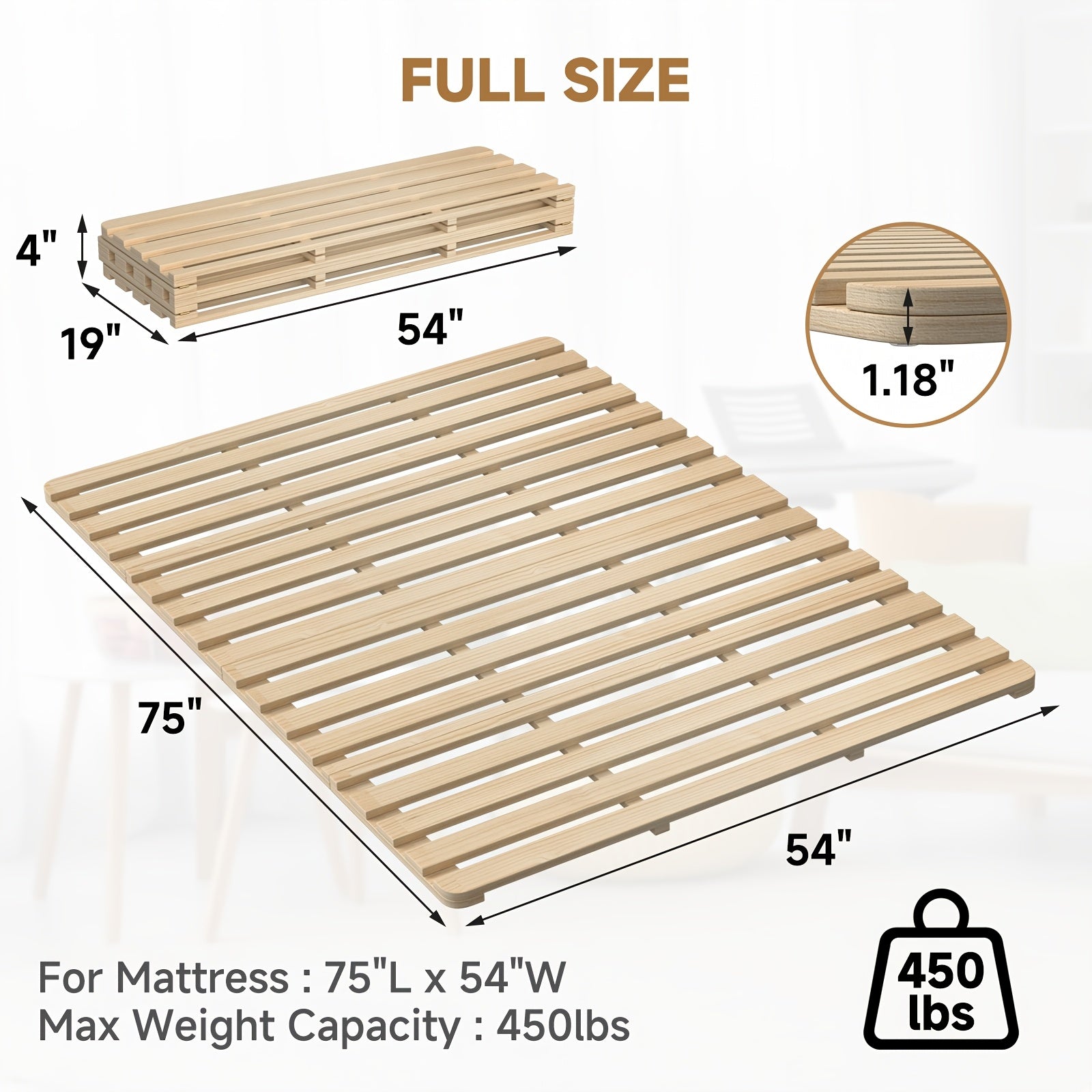 LILYPELLE Japanese Tatami Bed Frame, Foldable Wood Slatted Floor Bed For Futon Mattress, Twin Full Queen King Size